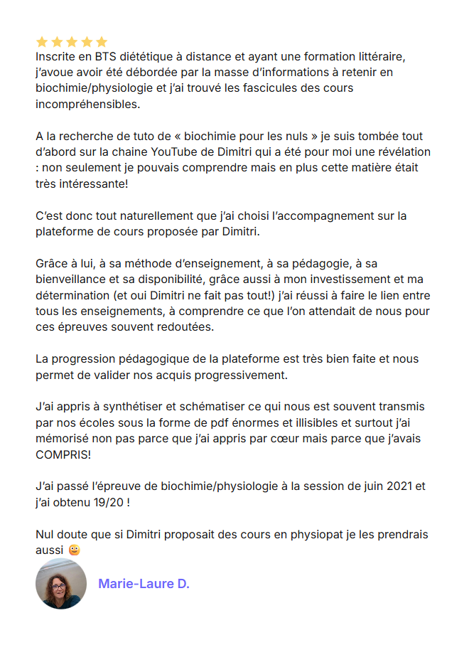 Témoignage de Marie-Laure D. publié sur le site Réussir en Biologie : 19 sur 20 à l'épreuve, session de juin 2021
