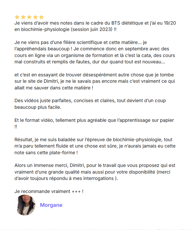 Témoignage de Morgane publié sur le site Réussir en Biologie : 19 sur 20 à l'épreuve, session de juin 2023