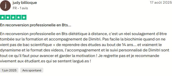 Avis Trustpilot de judy billioque, cinq étoiles