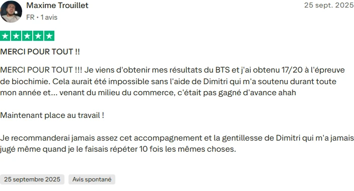 Avis Trustpilot de Maxime Trouillet, cinq étoiles