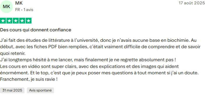 Avis Trustpilot de MK, cinq étoiles